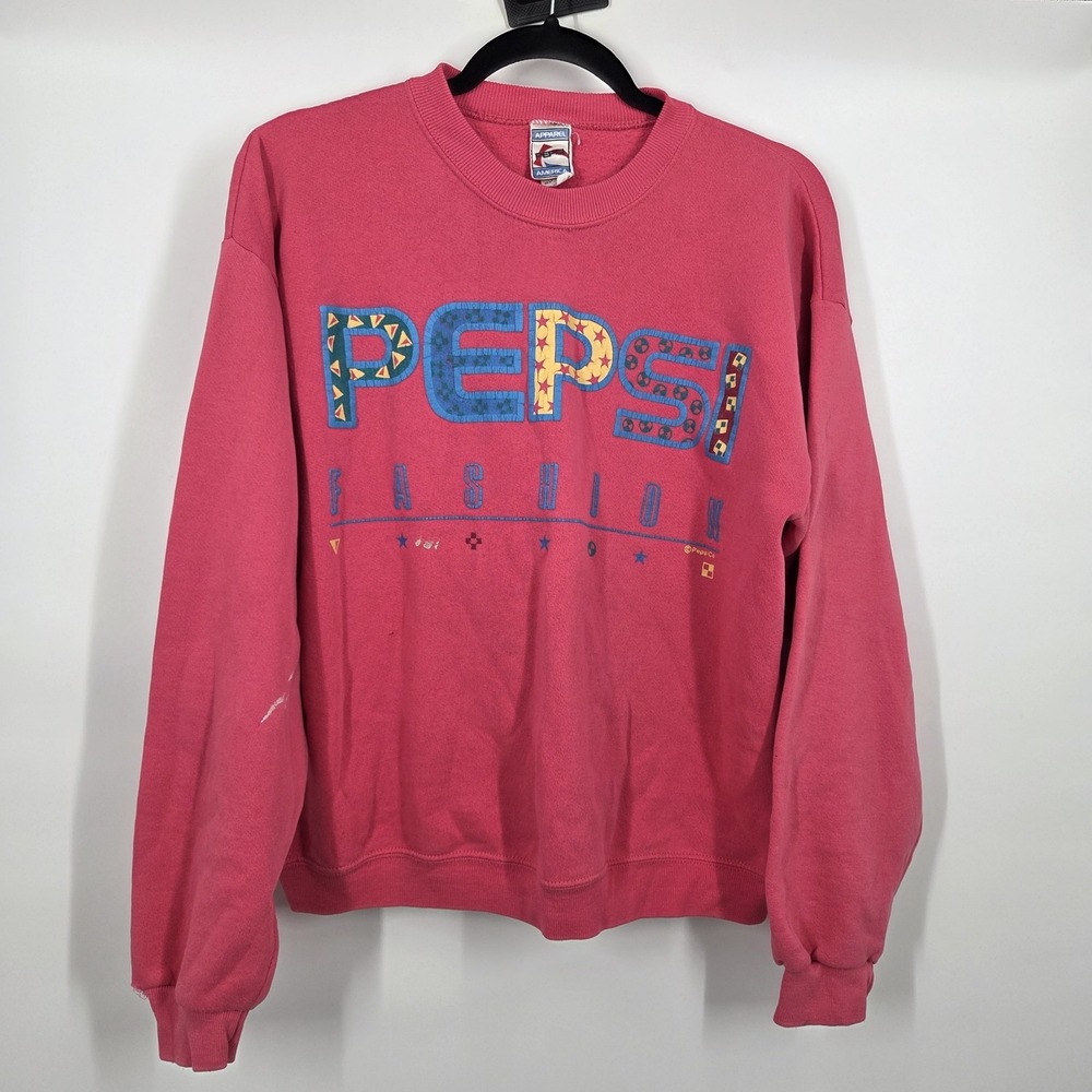 Vintage Pepsi Sweatshirt Large Pink 90s Logo Soda Long Sleeve Pullover USA